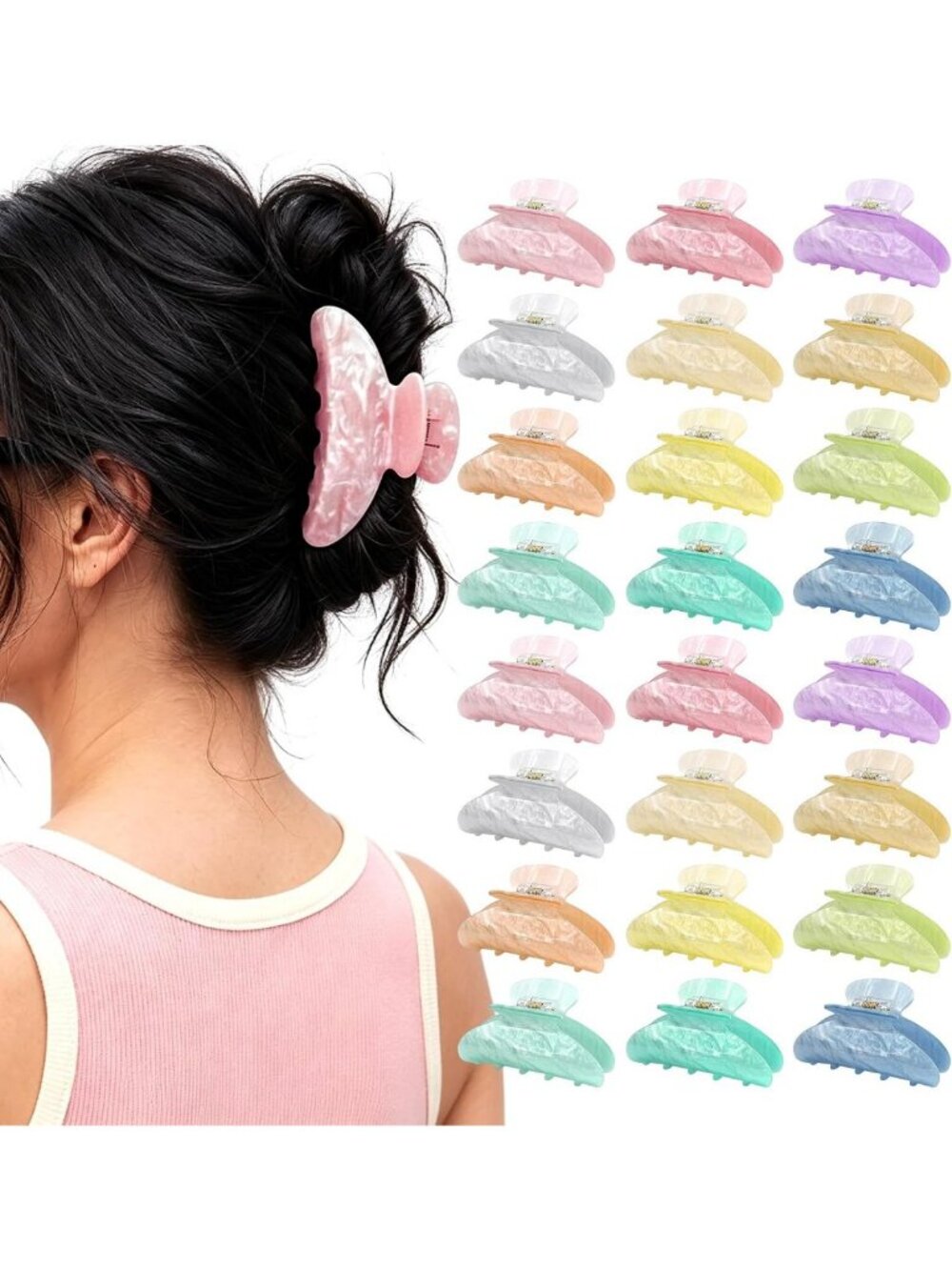 24 Pcs Non-Slip Acrylic Claw Clips Set - 12 Vibrant Colors for All Hair Types